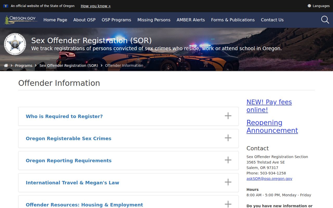Oregon arrest records and sex offender disclosure requirements