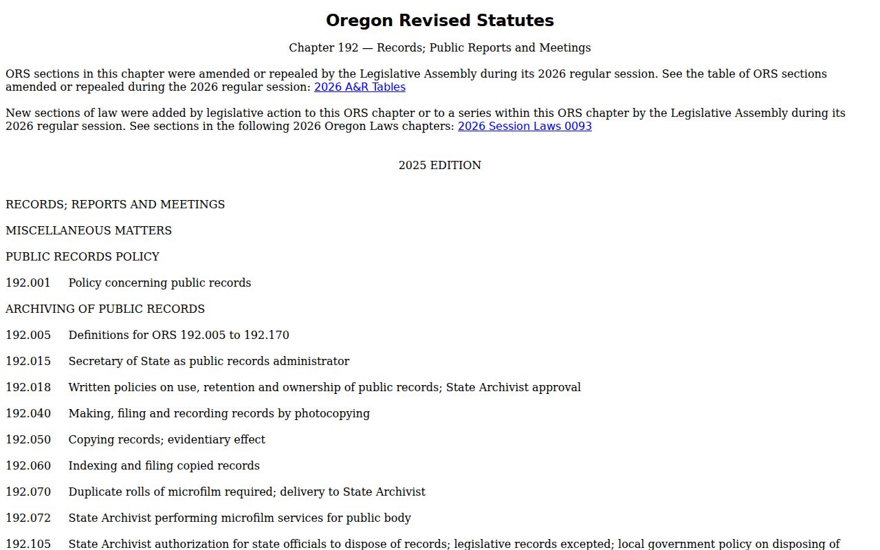 Oregon clerks public records law source