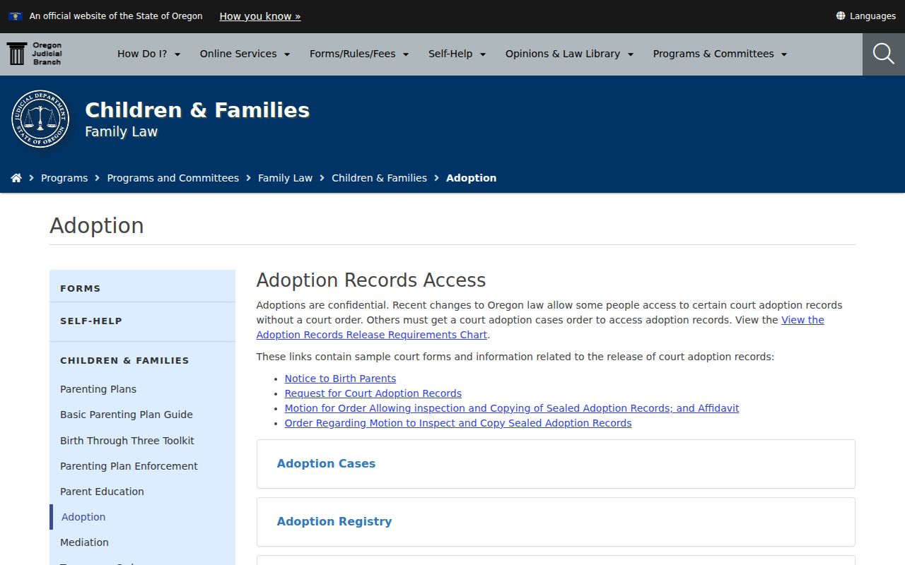Oregon court dockets adoption confidentiality access rules
