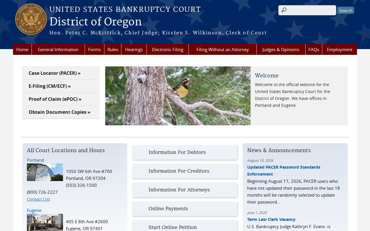 Oregon federal bankruptcy court dockets