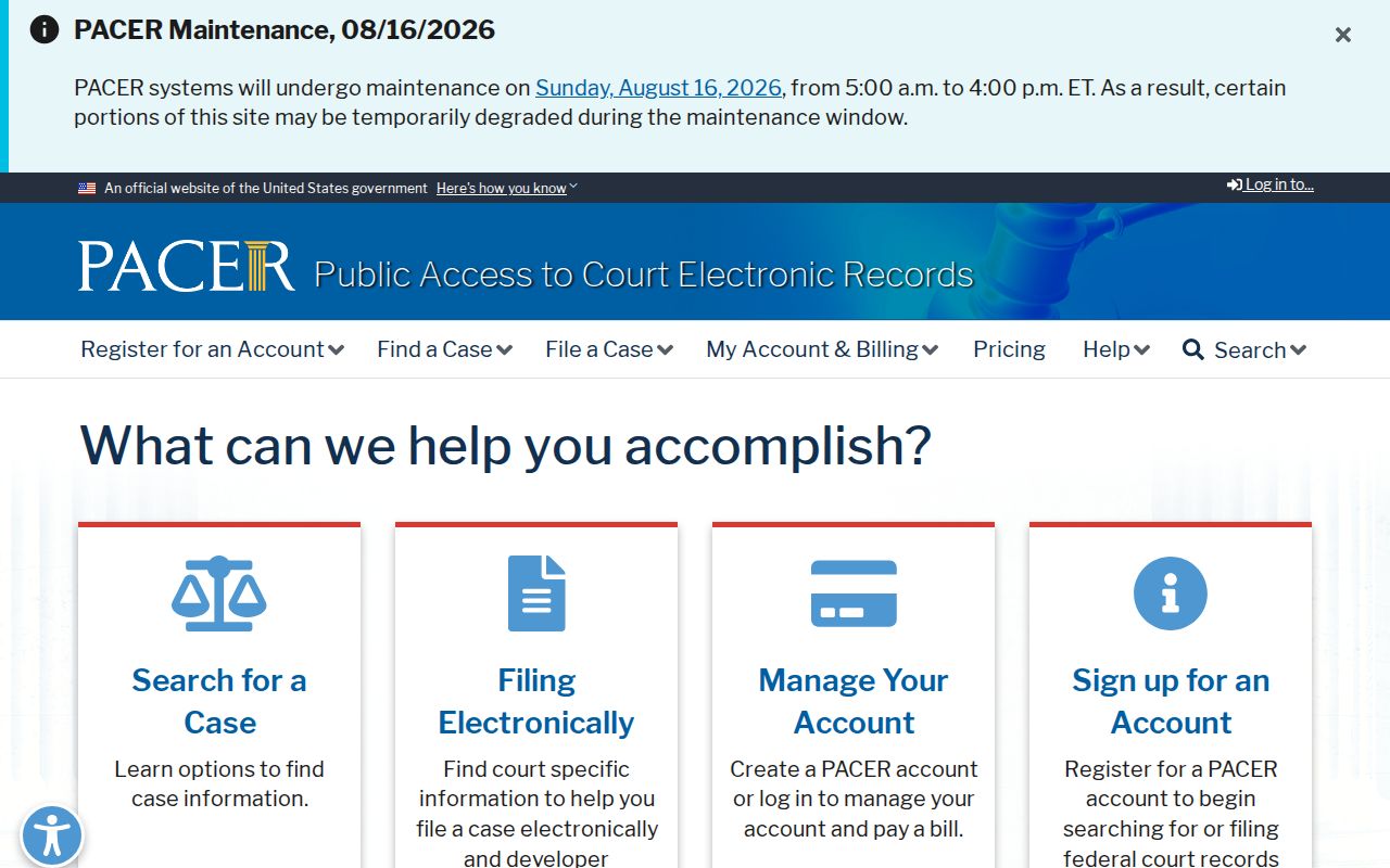 Oregon federal court docket access through PACER