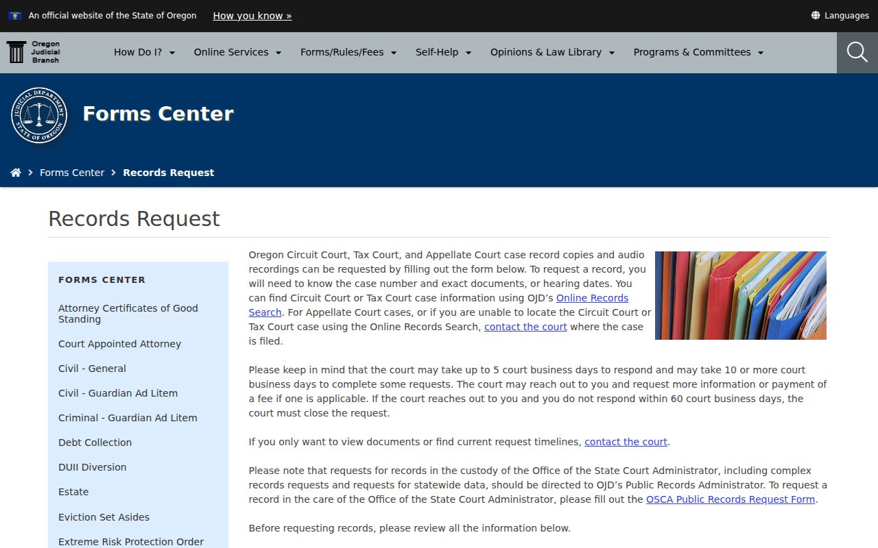 Oregon court records statewide copy request form