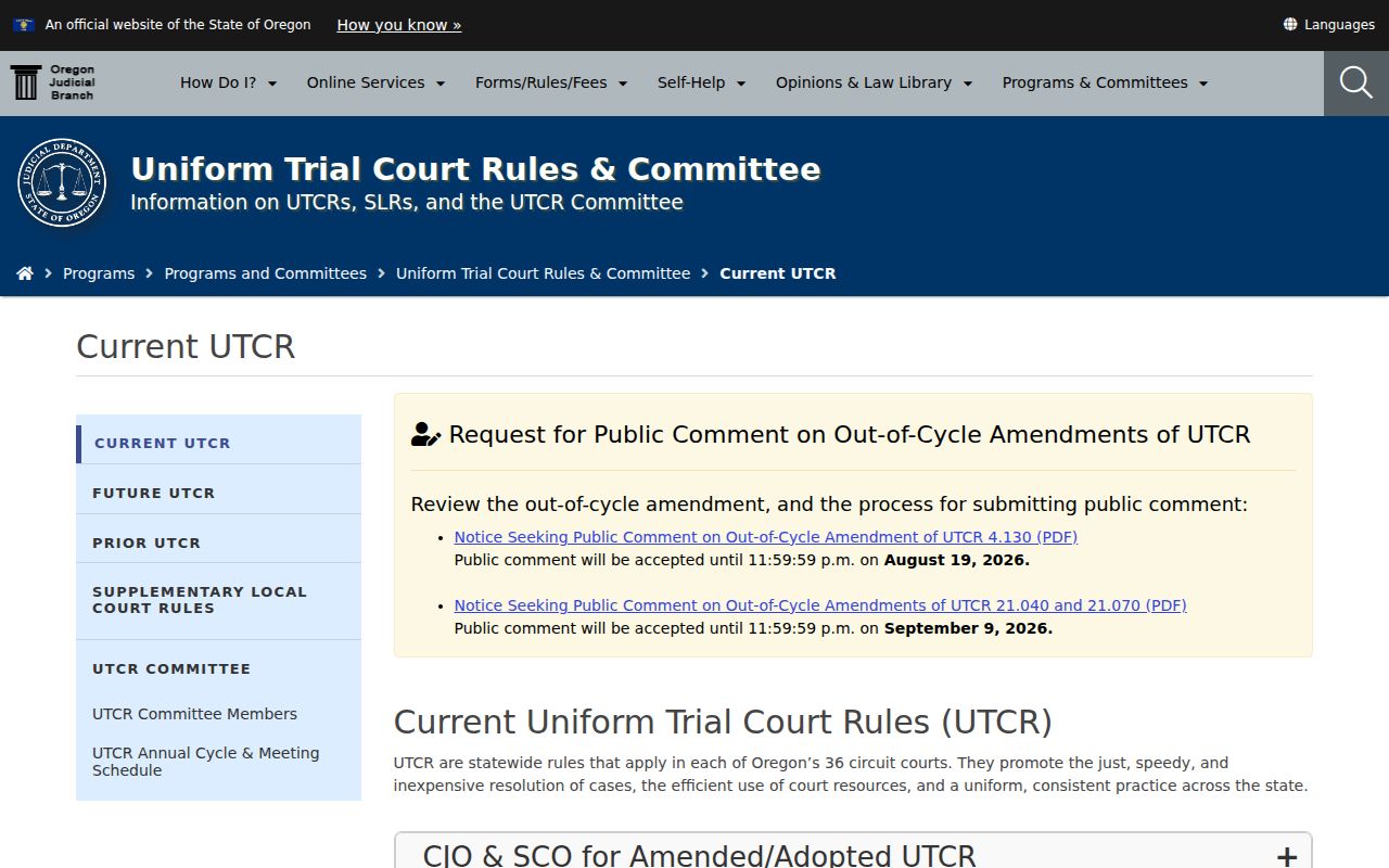 Oregon court system uniform trial rules