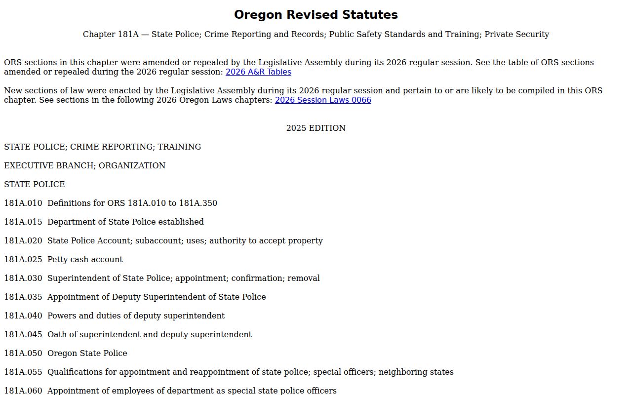 Oregon criminal court records and OSP history disclosure law