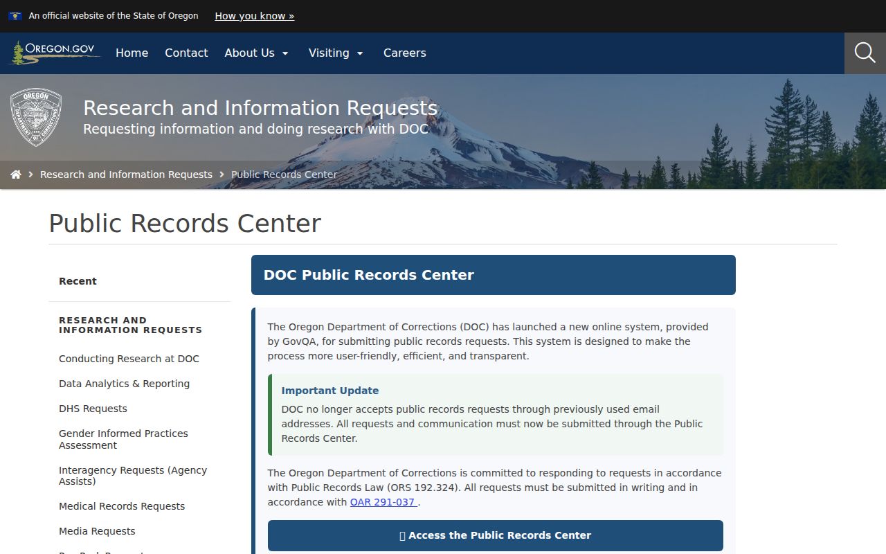 Oregon inmate records request through DOC GovQA