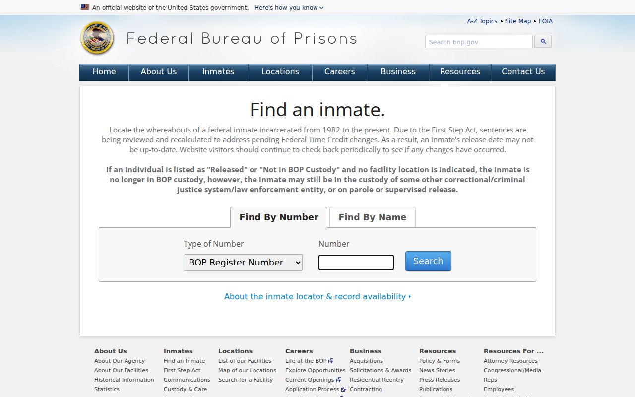 Federal inmate records locator for people connected to Oregon