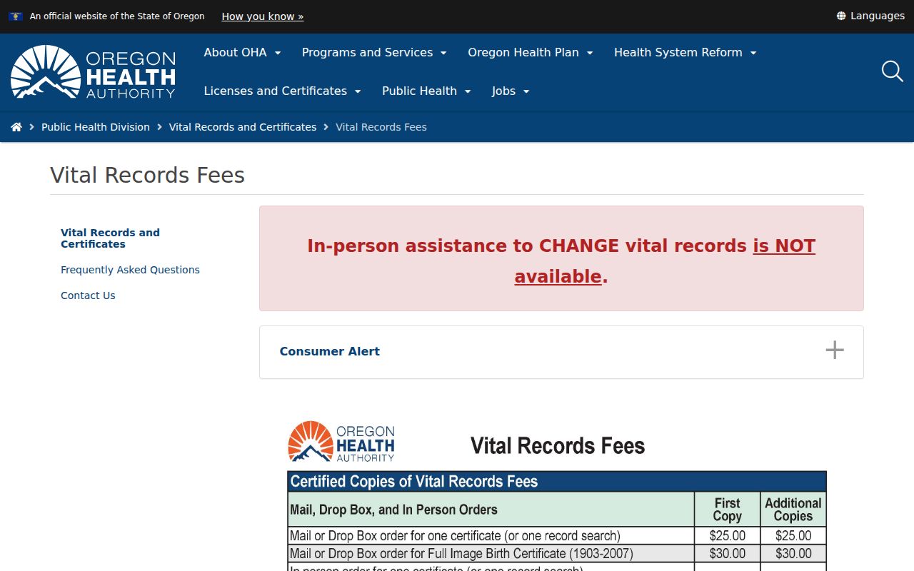 Oregon marriage and divorce record ordering channels