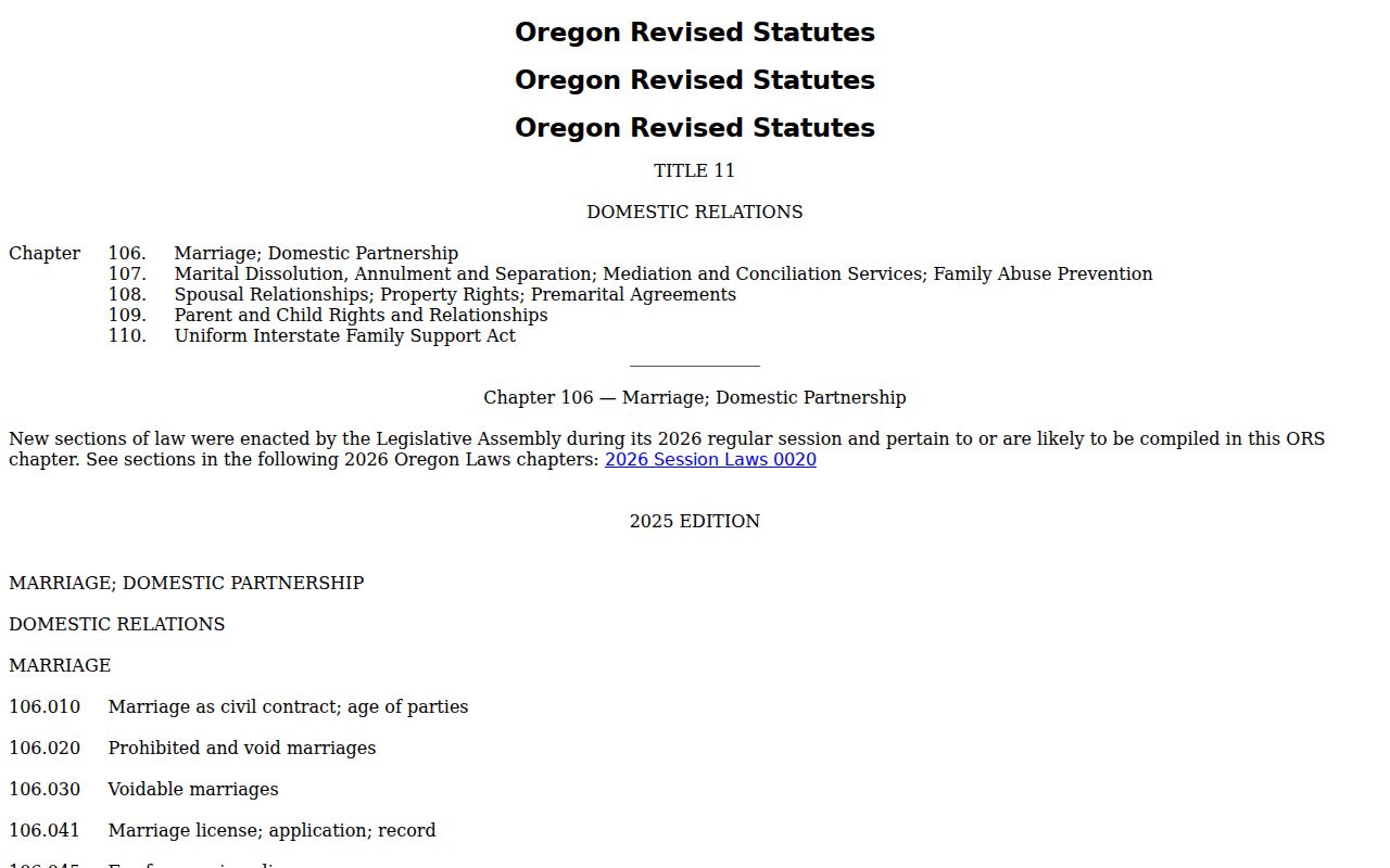 Oregon marriage record license statutes