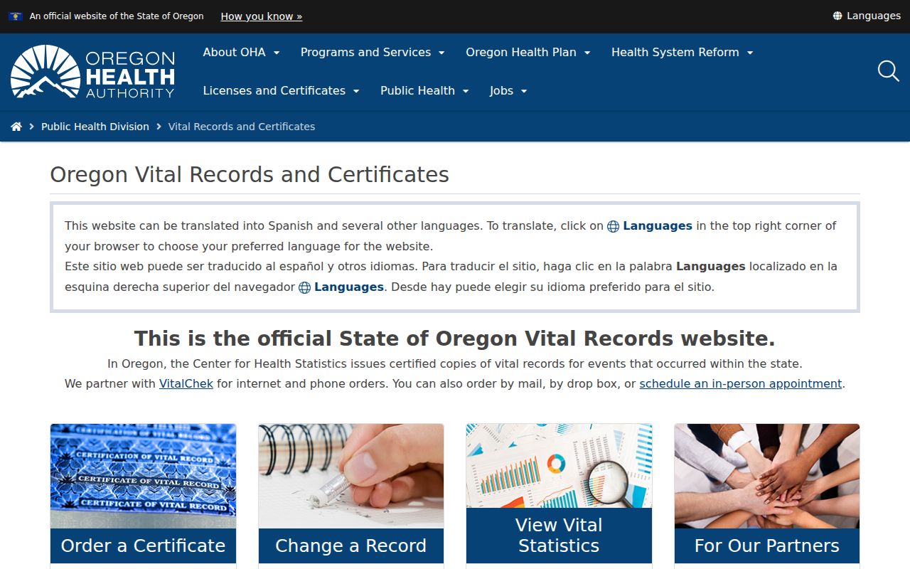 Oregon marriage and divorce records vital office