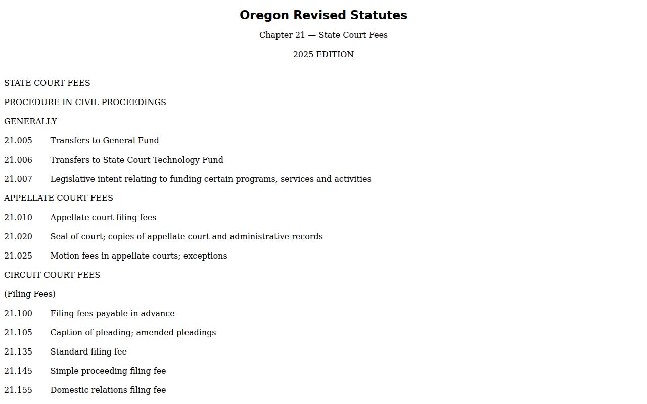 Oregon probate records filing fee statute