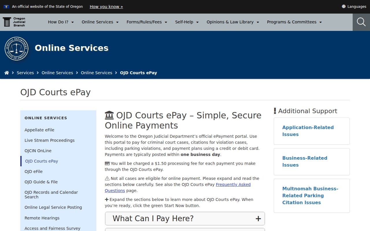 Oregon traffic court records search through OJD Courts ePay