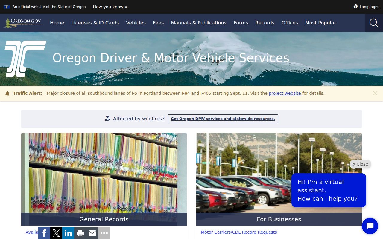 Oregon DMV driver records separate from traffic court records