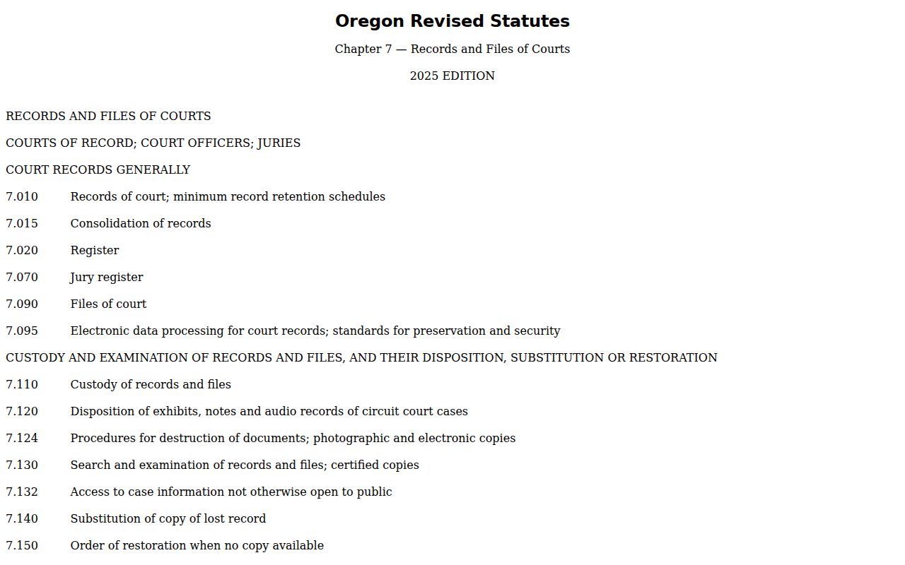 Oregon warrant records and court record statutes