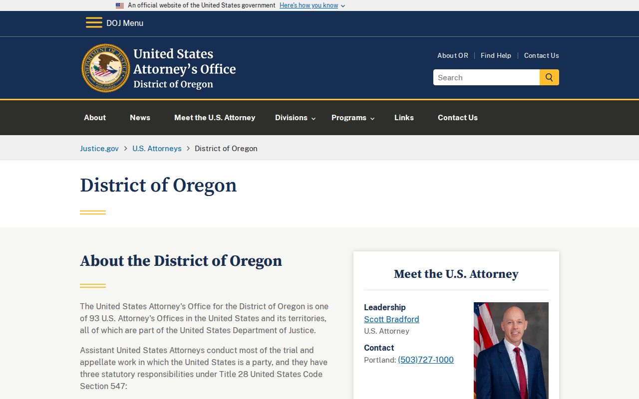 Oregon federal warrant records and United States Attorney information